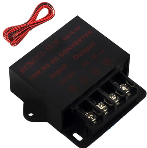 RUNCCI-YUN Conversor de Corriente Continua y CC,DC Step Down Convertidor de Fuente 12V 24V a 5V 3A 15W Transformador de Voltaje Reductor Universal