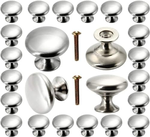 MSYU 30 Pack Kitchen Cabinet Knobs Brushed Nickel, 28mm Drawer Knobs, Round Silver Pull Handles for Dresser and Cabinet