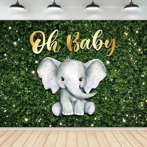 Newsely Elefant Oh Baby-Hintergrund, 7 x 5 cm, für Fotografie, Babyparty, lustig, Cartoon, Tier, grünes Gras, Blätter, Wildtier-Hintergrund für Jungen, Mädchen, Neugeborene, Party-Dekorationen,