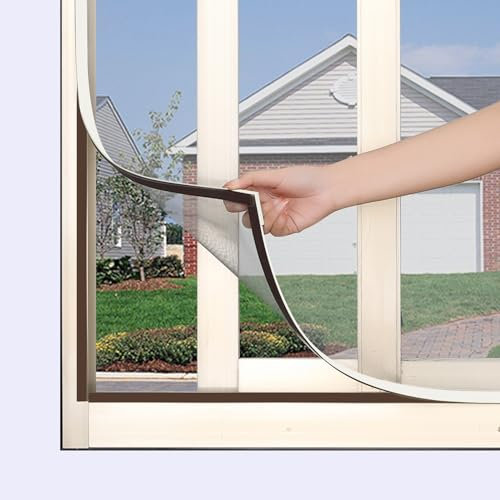 DIY Magnetic Window Screen, Adjustable Window net ,White Frames Grey Fiberglass Mesh 57''X35''(145X89cm))