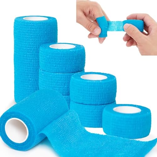 LiangMai Selbstklebender Verband, 6 Rollen 10cm x 4,5m Pflaster Rolle Verbandsmaterial für Erste Hilfe, Elastische selbsthaftende Bandage Fixierbinde Haftbandage Selbstklebend (Blau)