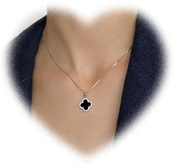 W WEILIRIAN Boho Vier blättriges Kleeblatt Anhänger Halskette für Teenager Mädchen Schwarze Klee Halskette Choker Kristall Klee Kette Halskette Schmuck für Frauen Geschenke