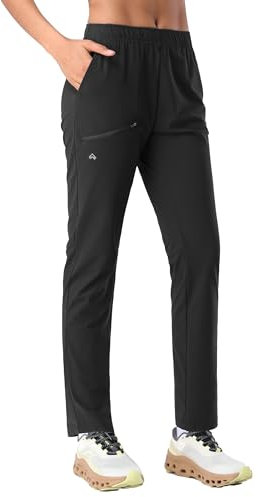Pioneer Camp Jogginghose Damen Leicht Freizeithose Atmungsaktiv Schnelltrocknend Sporthose Trainingshose Sweathose Damen Lang mit 3 Taschen UPF50+ Schwarz M