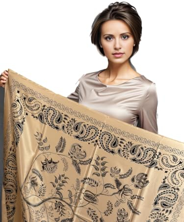 LA FERANI Halstuch Damen Seidentuch Beige 90x90cm | Bandana Seide Satin | Kreuzfahrt Tuch Frühling Sommer Style Stola | Business Style Geschenk Frau Mutter Tochter (3)