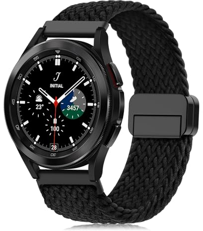 Tuocal 22mm Nylon Geflochten Armband Kompatibel mit Huawei GT4/GT3/GT2/GT 46mm / Galaxy Watch 3 45 mm/Galaxy Gear S3 Frontier, Magnet Sport Armband für Garmin Venu 3/Venu 2/Vivoactive 4, Schwarz