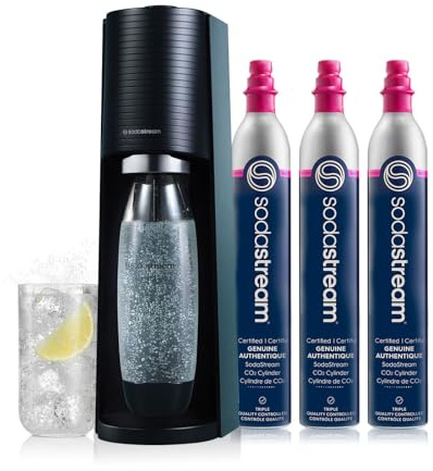 SodaStream Terra Sparkling Water Maker Bundle in Black - includes 3-Pack CO2 and Carbonating Bottle