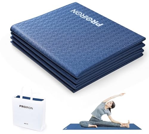 PROIRON Yogamatte Faltbar TPE, Reise Yogamatte rutschfest & leicht 183cm x 61cm x 6mm, Gymnastikmatte mit Tasche für Fitness Pilates