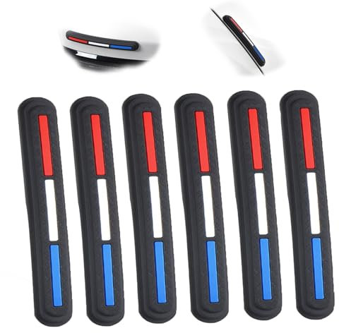 6 PCS Car Door Edge Protector - Car Door Protectors Edge Guards, Anti-Rub Car Door Bumper Protection Pads, Home Car Bumper Protector for Vehicle Car Edges, Rear View Mirrors (Red-White-Blue)