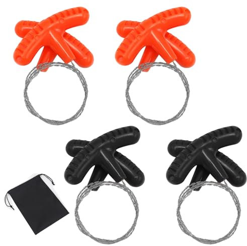 ZYKORT 4 Pcs Scie à Câble en Acier Inoxydable, 62-68 cm Tronçonneuse de Poche, Tuyau en PVC Mini CâbleTronçonneuse, Scie à Fil en Acier Inoxydable pour Camping et Randonnée