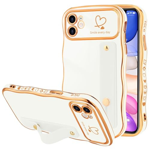 LLZ.COQUE Handyhülle für iPhone 11, Mädchen Curly Wellen Rahmenform Hülle Kameraschutz Schutzhülle Kommt mit Armband Case für iPhone 11, Weiß (mit Transparent Armband)
