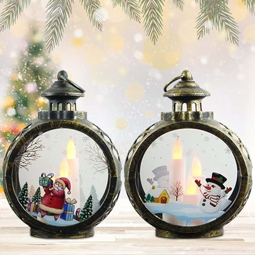 Weihnachtslaterne, 2 Stück Weihnachten Deko Beleuchtete Windlicht LED Weihnachtsdeko Schneelaterne Flammenlose Weihnachtskerzen Laterne für halloween Ramadan Garten Balkon