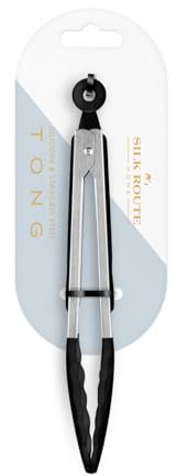 Silk Route Home Stainless Steel & Black Silicone Food Tong Kitchen Utensil