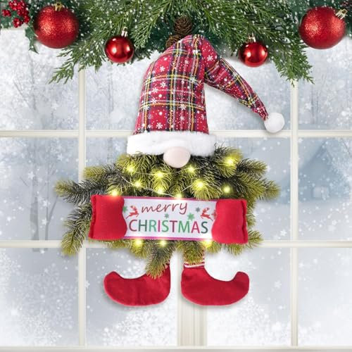 Weihnachtskranz Wichtel mit Lichtern 30 Zoll – Beleuchteter Türkranz Weihnachten für die Haustür, Weihnachtstürkranz, Türdeko Weihnachten, Weihnachtskranz Tür – Christmas Wreath GNOME