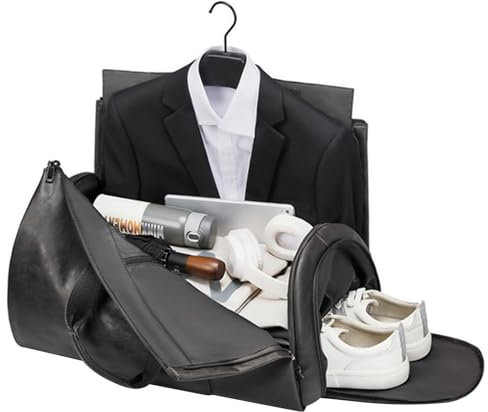 Garment Duffle Bags for Travel - PU Leather Duffel Bag with Shoe Compartment, Convertible Travel Suit Bag | Waterproof Garment Bag with Suitcase Design, Ideal for Travel, Camping, and Organized Packin