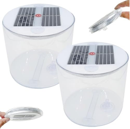 Linterna solar inflable, linterna solar inflable de 2 piezas, linterna de campamento solar impermeable con LED blancos, lámpara solar plegable con mango para acampar, emergencia, linterna para acam