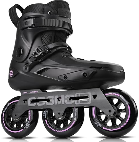 Adult Inline Skate - COSMOID High Performance Roller Skates Blades for Women & Men, 3 Wheels 110mm Metal Frame,Indoor Outdoor and Fitness Black,Size 5-14.5