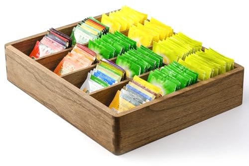 KIRIGEN Scatola da tè in legno con 12 scomparti – Contenitore per bustine da tè per cucina, ufficio e casa – Versatile porta bustine di tè in legno massiccio per bustine di tè, caffè e spezie, colore