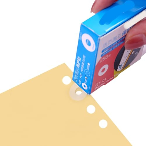 Etiquetas de refuerzo para agujeros de papel de hojas sueltas - Protectores autoadhesivos para agujeros para el hogar, la oficina y la escuela, 250 etiquetas en blanco/transparente