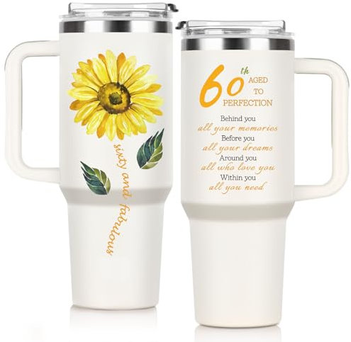 Giftasy 60th Birthday Gifts for Women - Unique 60th Birthday Tumbler 40oz, Happy Birthday Keepsakes Gifts for 60 Years Old Mum Grandma Nanny Auntie Nana Nan Granny, 60th Birthday Presents for Her
