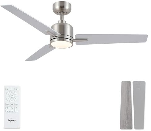 Newday Deckenventilatoren Holz Silber, 122cm Deckenventilator mit Beleuchtung Dimmbar und Fernbedienung, Ventilator Decke Leise mit DC-Motor Reversibel für Schlafzimmer Wohnzimmer Terrasse Küche