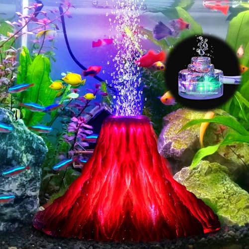BORDEAG Vulkan Aquarium Dekoration, Aquarium Vulkan Ornament Mit Bunte Led Lichter, Aquarium Vulkan Deko, Aquarium Deko, Fisch Tank Dekorationen Für Aquarium Fisch Tank (17X16X10 cm)