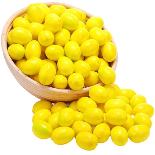 CUCUFA Faux Citrons, 100pcs Mini Citrons artificiels Qui Ont l'air réels, Faux Citrons de Citrons de Cuisine réaliste décoration de Fruits de la Cuisine, Citrons artificiels, Citrons artificiels