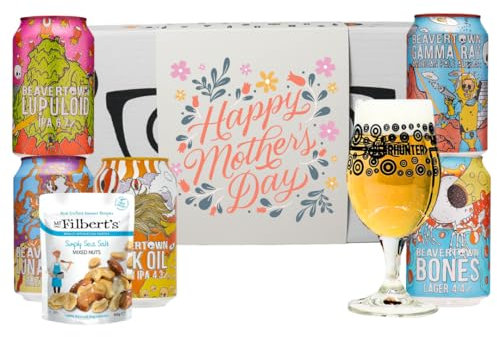 Beavertown Mother's Day Gift Craft Beer Set with Beavertown Glass & Snacks - IPA, Pale Ale & Lager (5 x 330ml) - Mothers Day, Hamper, Mum, Hampers & Gourmet Gifts, Birthday,