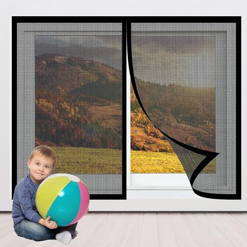 Fliegengitter Fenster Magnet 176 x 74 cm Insektenschutz Fliegenschutz Fenster Mückengitter Ohne Bohren Klebemontage für Insektenschutz Fenstergitter, Schwarz
