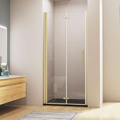 Acezanble Duschtür Duschabtrennung Drehtür Dusche 70/80/90/95/100/110/120cm,Goldene
