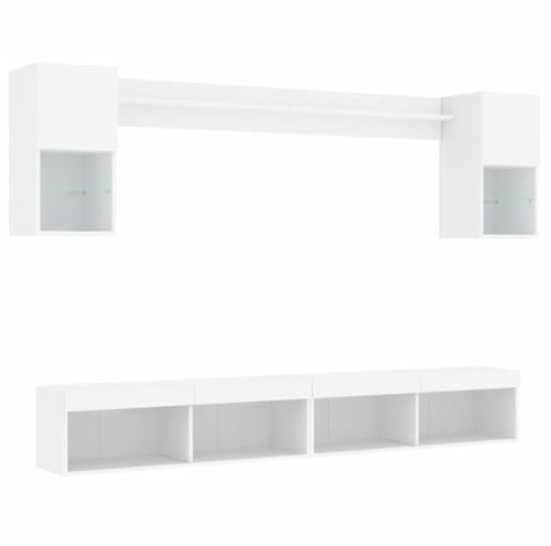 vidaXL TV Wall Units 6 Piece with LED, Floating TV Unit for Living Room Office, Wall Mounted TV Cabinet, Modern Style, White Engineered Wood