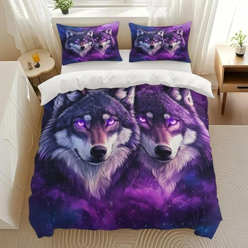 XJUJKCTA Wolf Duo in Galaxy Bedding Comforter Sets Bedding Set 3 Pieces (1 Duvet Cover 2 Pillowcases) with Zipper Closure Lightweight