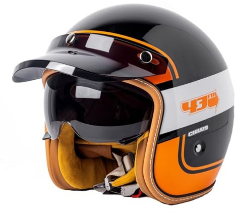 Casque Jet Moto Vintage avec Visière Casque Mobylette Homologué ECEDOT Rétro Demi Casque Moto Vélo Scooter Chopper pour Adultes Homme Et Femme