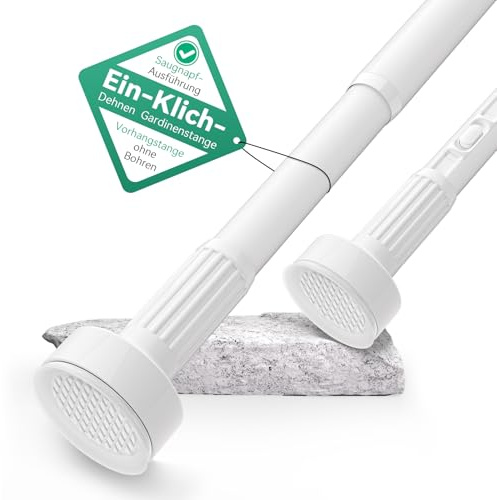 VECTO No Drill Shower Curtain Poles 150-250cm Curtain Rods Ø32mm White | One Touch Stretch Fit Tension Rod Extendable Curtain Pole Easy Install Clamp Shower Curtain Rail for Windows,Bathroom