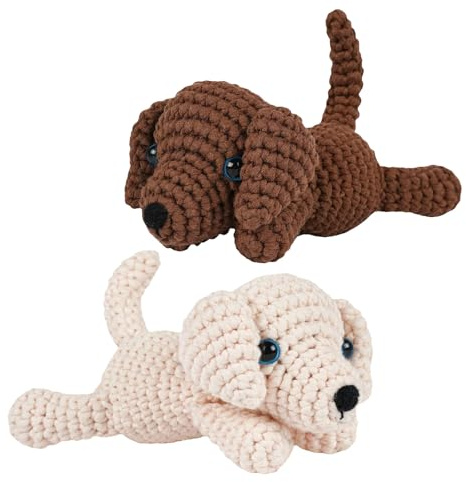 PORUPAEL Häkelset Für Anfänger Hund Häkeln Tier Kit Mit Garn Haken Nadeln Und Schritt-Für-Schritt-Video DIY Häkel Zubehör Bastelset Für Kinder Und Erwachsene (Golden Retriever)