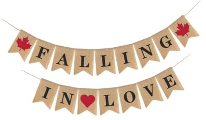 BAZEITFLOW Falling in Love Hochzeitsbanner aus Leinenstoff Zugfahnen Dekoration in Khaki Wimpelkette für Hochzeitsfeier Innen und Außenbereich