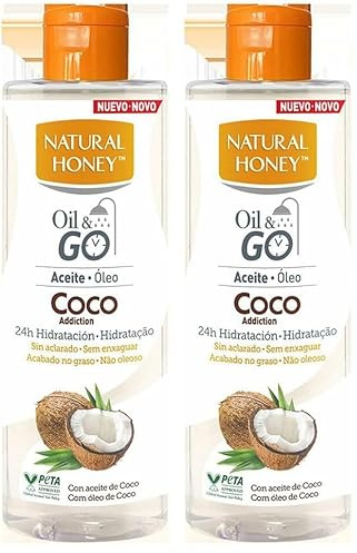 Natural Honey, Oil & Go Coco Addiction, Aceite de Ducha sin Aclarado con Aceite de Coco, 24H de Hidratación con Aroma Tropical, Absorción Rápida, Acabado No Graso, Nutritivo y Revitalizador, 250 ml
