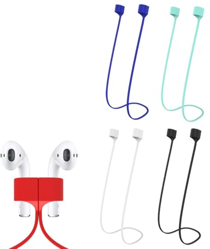 UIEXEA 4 Pezzi Cordino Anti-Smarrimento, Cinghie Magnetiche Anti-Perdita per Cuffie e Auricolari Senza Fili Wireless, 70cm Anti Smarrimento Cinghie in Silicone, Nero e Bianco