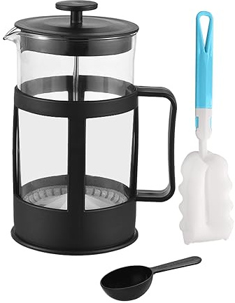 RASTKY French Press Kaffeemaschine aus Glas, 1000 Ml, 8 Tassen Fassungsvermögen, Edelstahl-Kaffeepresse, Teekessel, Milchaufschäumer für Familientreffen, Kaffeekanne aus Borosilikatglas