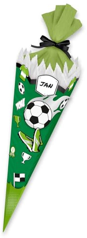 itenga SCHULTÜTEN Bastelset FUSSBALL 68cm - 3D Wellpappe - für echte Fussball Fans in den Farben deines Lieblingsvereins (Schultüte grün - Deko grün weiss)