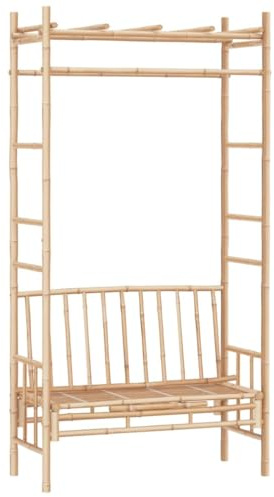 Jkghdrt Panchina da giardino in bambù con pergola 116 cm come panca con supporto per piante rampicanti in bambù naturale