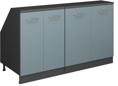 Vicco Küchenschrank für Dachschrägen R-Line, Blau-Grau, 140 cm 2er Set Schrankkorpuss 60 cm Tiefe, geeignet für schräge Wände und Variable Küchenmontage