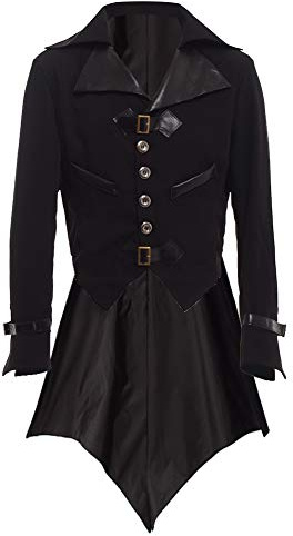 BLESSUME Gotico Vittoriano Frac Steampunk VTG Coat Giacca Halloween Cosplay Costume (XL, Nero)
