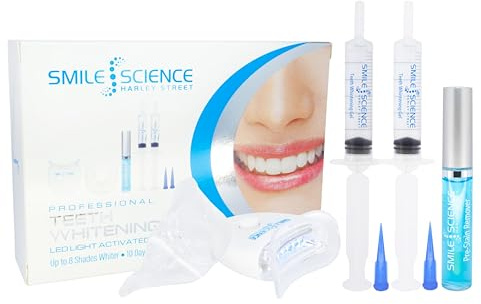 Smile Science Harley Street - Professional Teeth Whitening Kit - Includes Two-Part Intensive Stain Removal - Upto 8 Shades Whiter - for Sensitive Teeth - Rapid Results - 100% Enamel Safe - Vegan