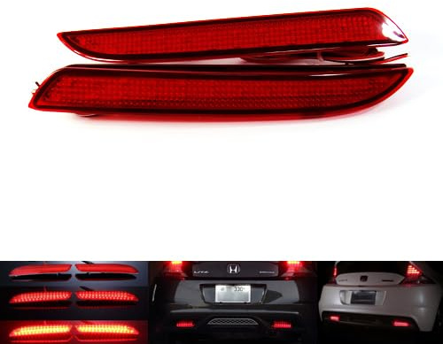 2x Red Lens Rear Bumper Reflector LED Fog Tail Stop Brake Light DRL For 2011-16 Jazz III Insight CR-Z ZF1