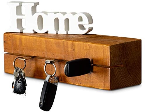 levandeo Schlüsselbrett Holz Massiv 35x10cm Teak farbig Schlüsselleiste Wandregal Schlüsselboard Ablage Schlüsselhalter