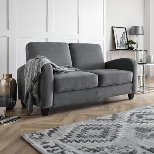 Julian Bowen Vivo Sofa, 2 Seater Velvet Couch, Grey - W147 x D79.5cm | Contemporary Living Room Couch, Soft-Touch Velvet, Supportive Padded Comfort