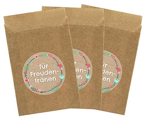 Papierdrachen 50 braune Papiertüten & 50 Freudentränen Aufkleber für die Hochzeit | Verpackung für Freudentränen Taschentücher | Vintage Deko (Papiertüten & Sticker) - Set 6