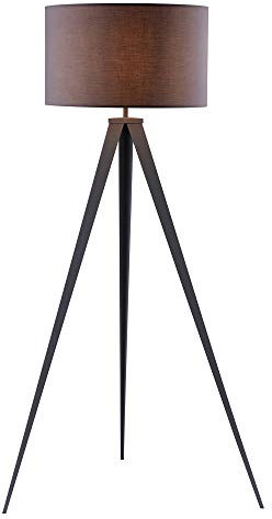 Teamson Home Romanza 157cm Tripod Floor Lamp, Minimalist Light in Living Room, Dining Room, Bedroom or Home Office, in Grey with Grey Linen Drum Shade
