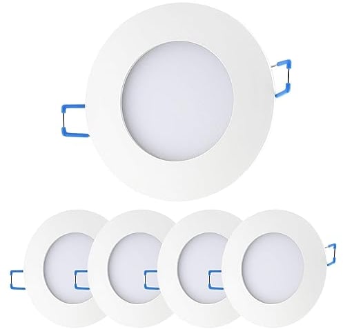 Sweet Led 5er IP44 dimmbar 11W 900lm, LED Bad Einbaustrahler, 230V ultra flach kaltweiß, rund Weiß, Bad Einbauspots Einbaulampen Einbauleuchten (5er Kaltweiß-weißfarbig)