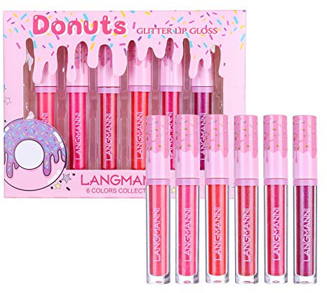 6PCS/Set Donut Glitter Lip Gloss Shiny Diamond Liquid Lipstick High Coloring Metallic Waterproof Moisturizing Brighten Lip Color Lip Stains Tints Cosmetic Makeup Product